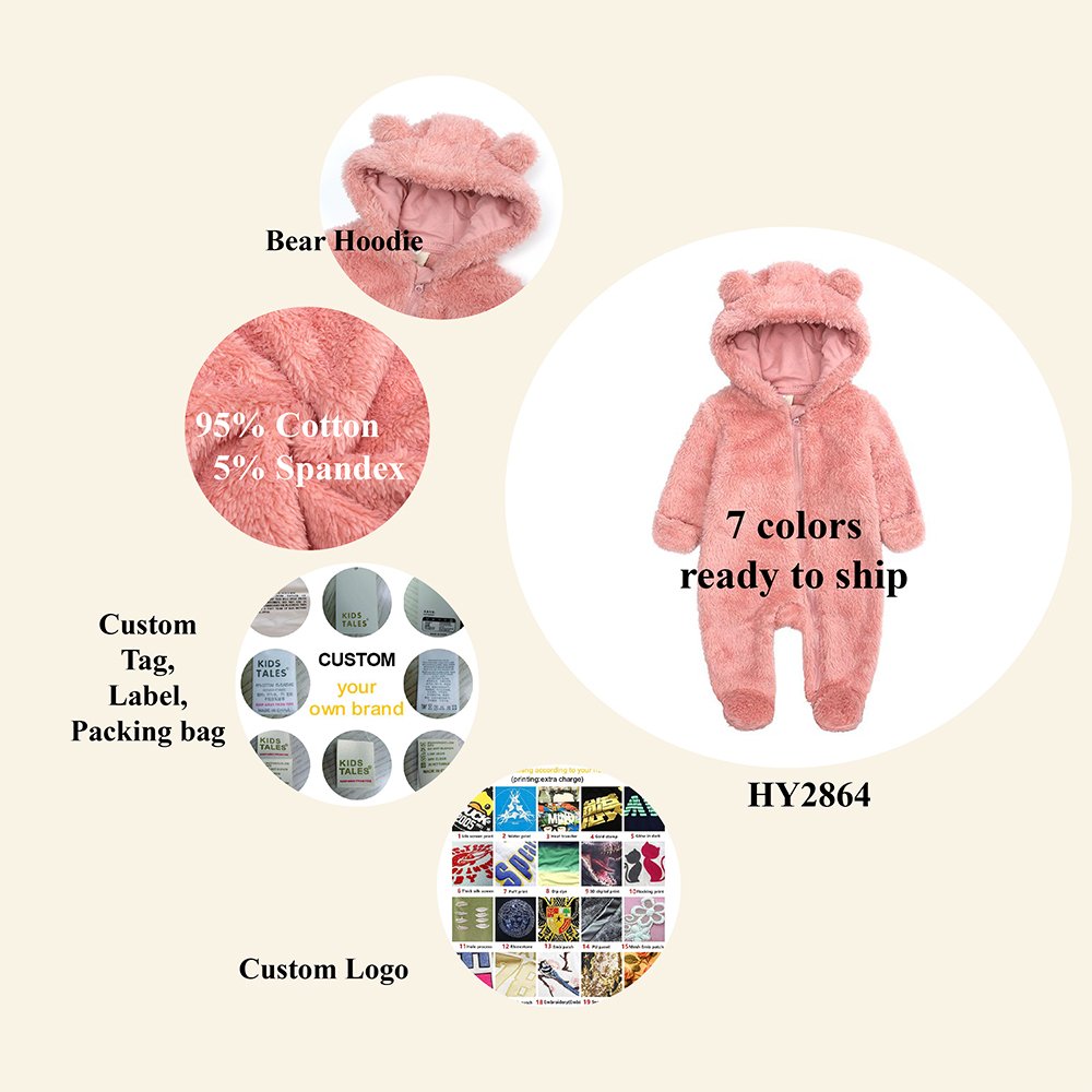 wholesale baby rompers infant clothes winter newborn baby boys girl zipper bodysuit bear romper