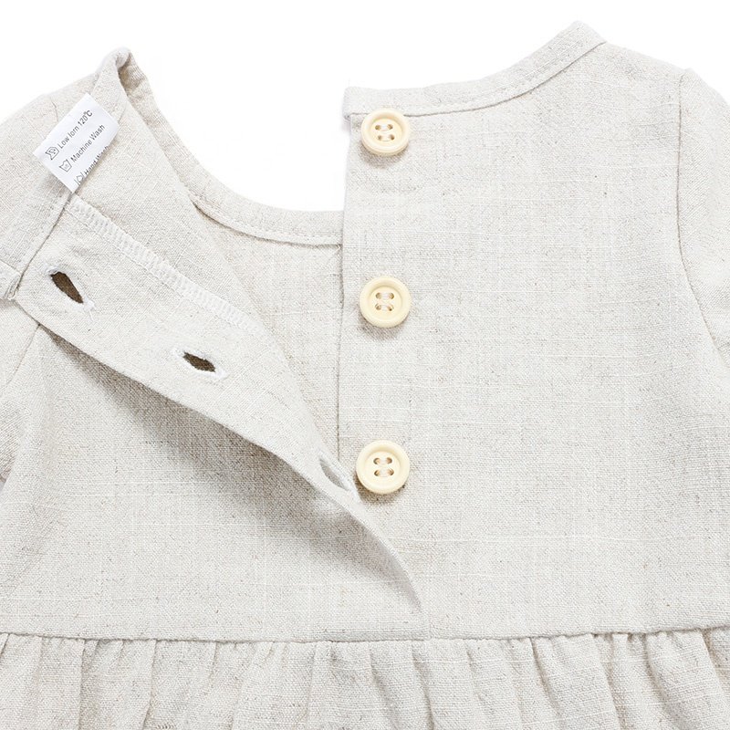 Wholesale Newborn Baby Clothes Linen Full Length Infant Jumpsuit Cotton Button Flare Sleeve Baby Rompers