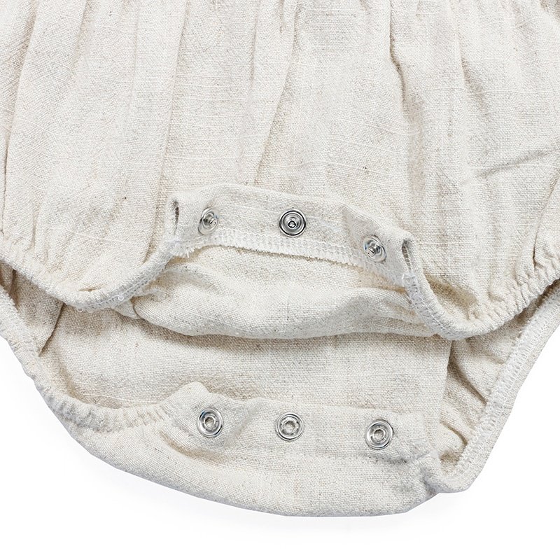 Wholesale Newborn Baby Clothes Linen Full Length Infant Jumpsuit Cotton Button Flare Sleeve Baby Rompers