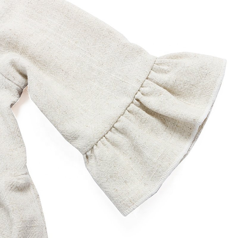 Wholesale Newborn Baby Clothes Linen Full Length Infant Jumpsuit Cotton Button Flare Sleeve Baby Rompers