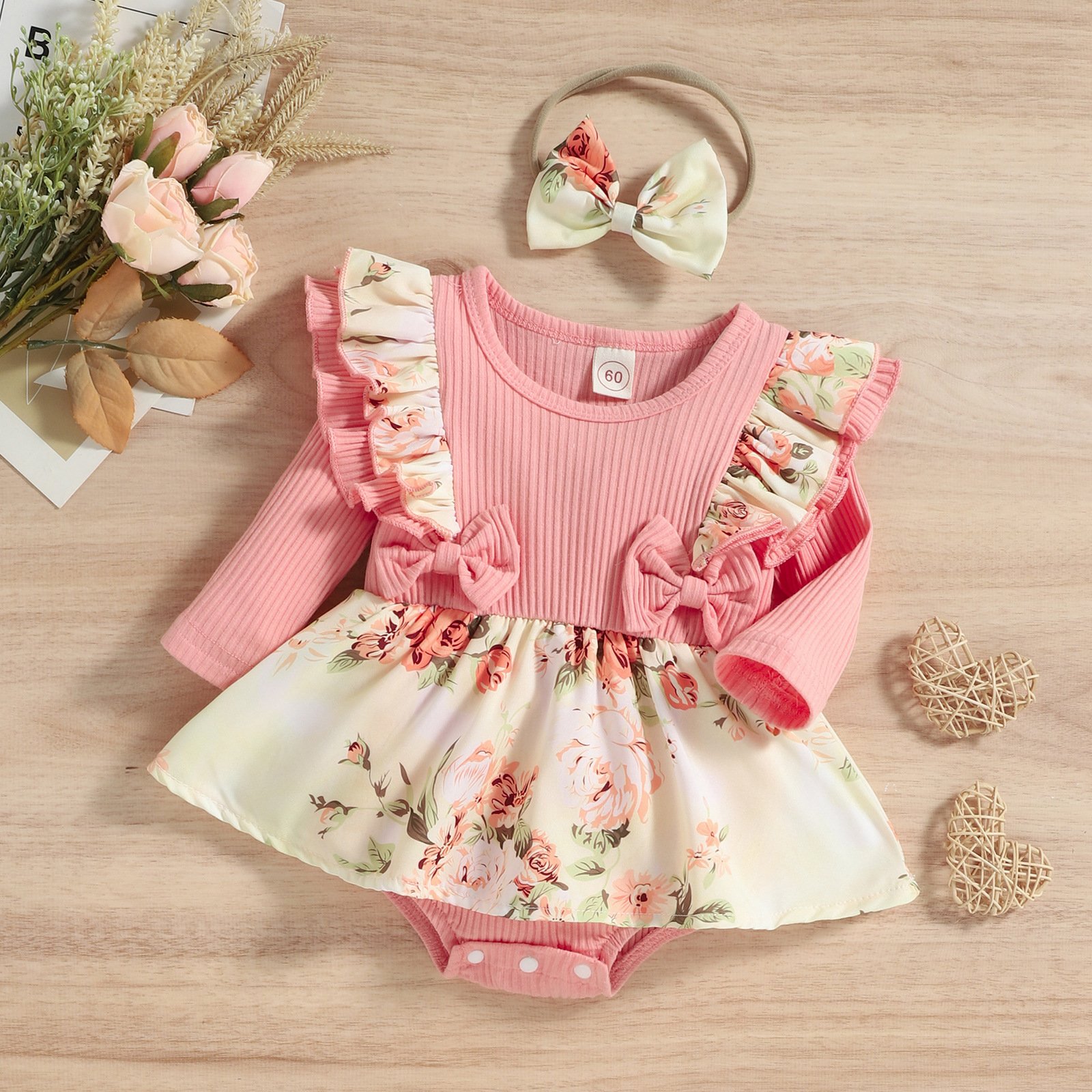Direct Selling Baby Girl Romper Dress Lace Floral Long Sleeve Baby Clothes Rompers Casual Wear Decoration Cotton 1 Set /opp Bag