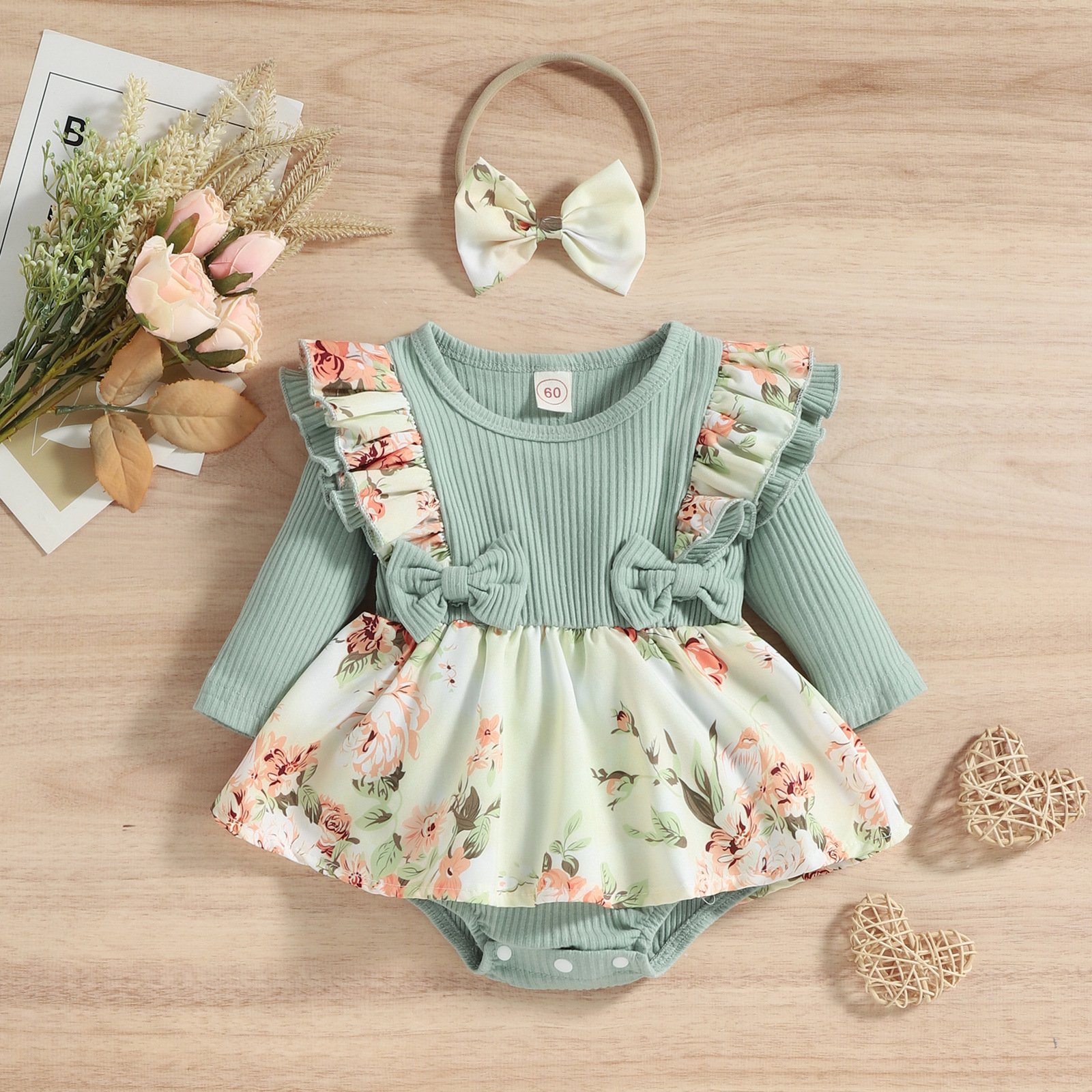 Direct Selling Baby Girl Romper Dress Lace Floral Long Sleeve Baby Clothes Rompers Casual Wear Decoration Cotton 1 Set /opp Bag
