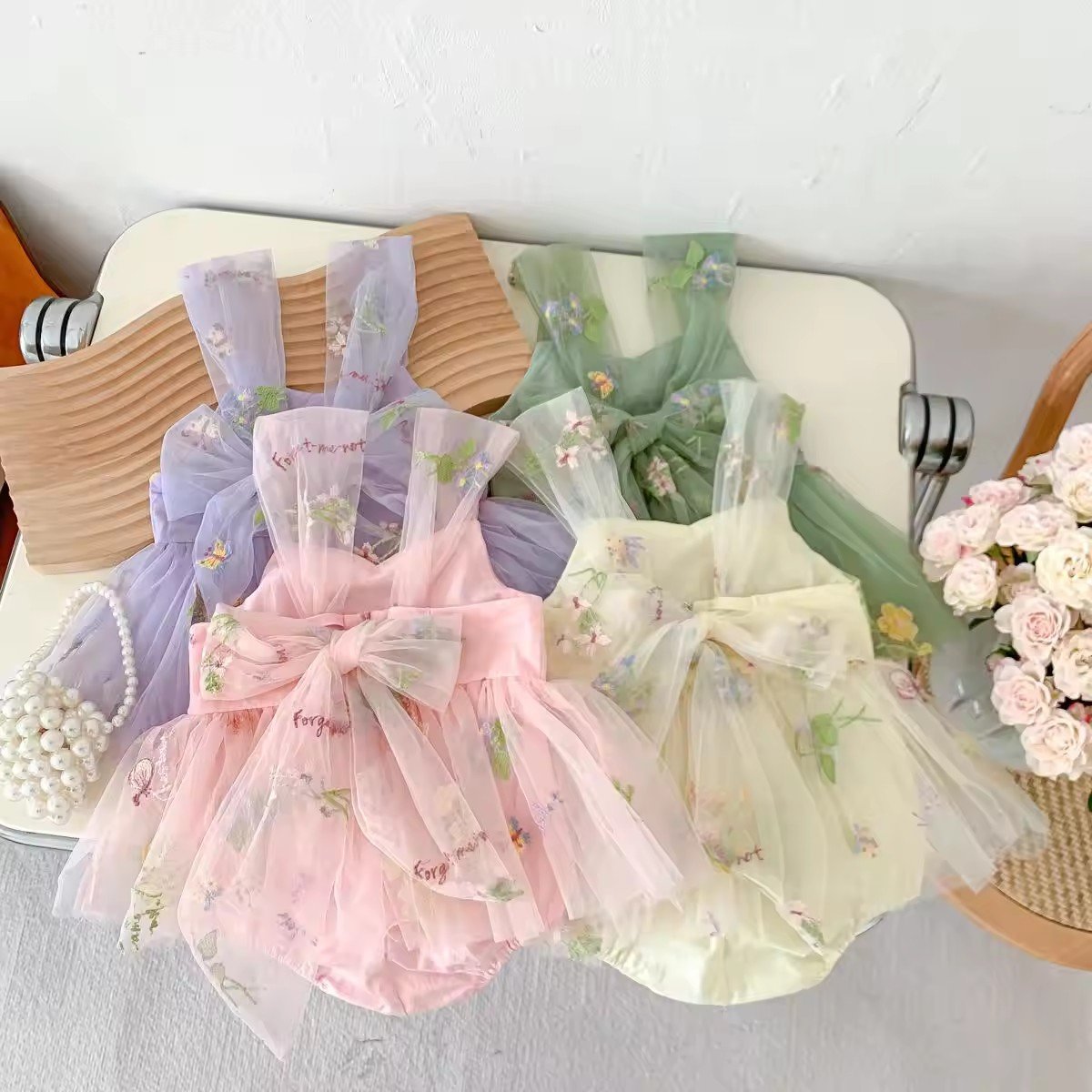 1 Pcs Custom Private Label Floral Embroidery Romper Spring Summer Newborn Infant Toddler Girls Clothes Baby Romper