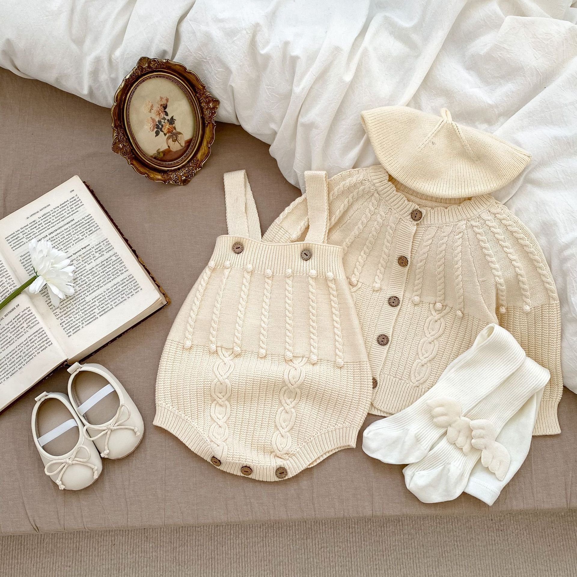 Newborn Baby Ruffles Cardigan With Romper Set Infant Toddler Girls Sweater Clothing Sets