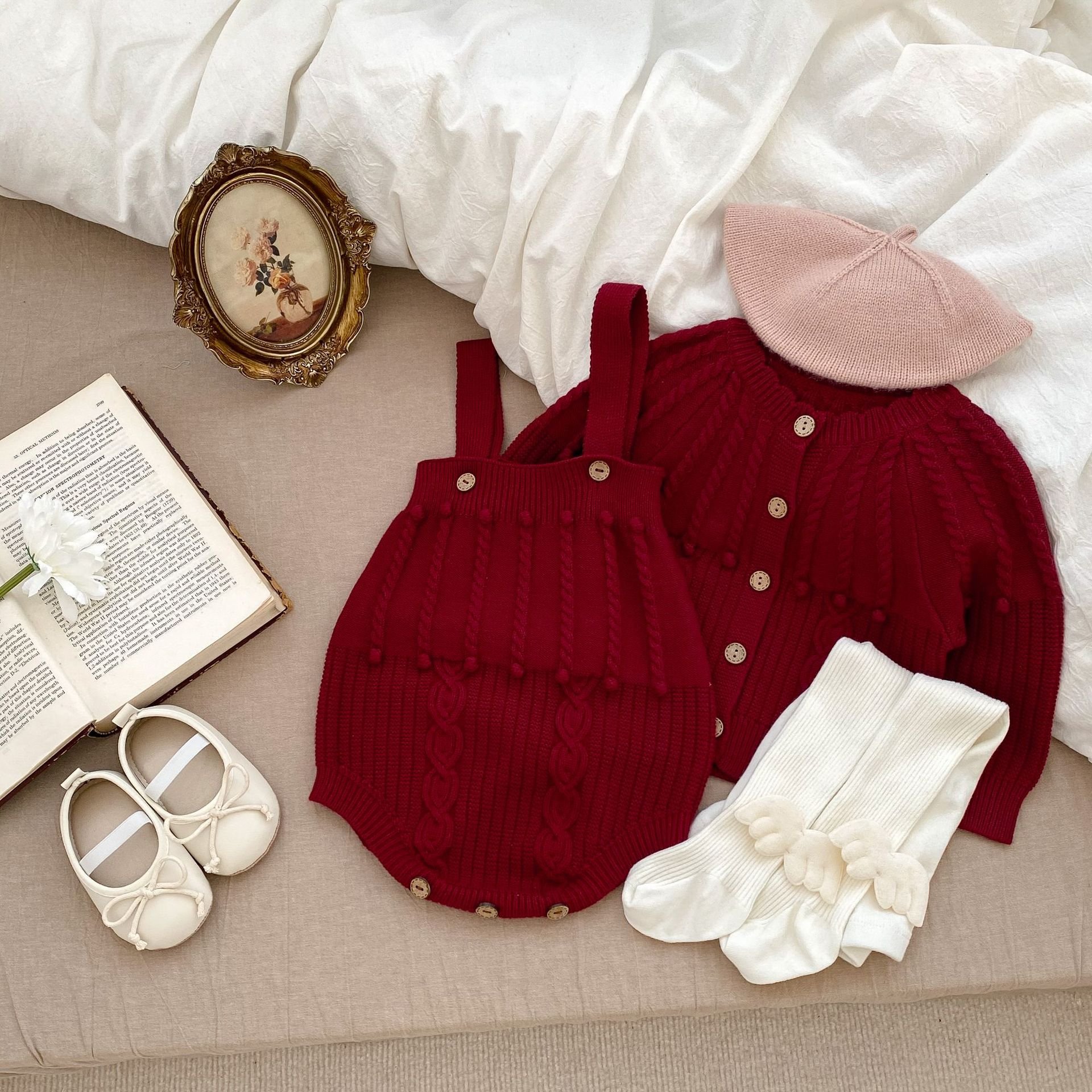 Newborn Baby Ruffles Cardigan With Romper Set Infant Toddler Girls Sweater Clothing Sets
