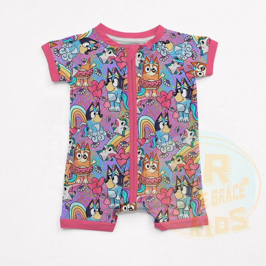 Wholesale Summer Fashion Infant Kids Clothing Print Cartoon Short Sleeve Pajamas Sleepsuit Jumpsuit Onesie Zipper Baby Rompers