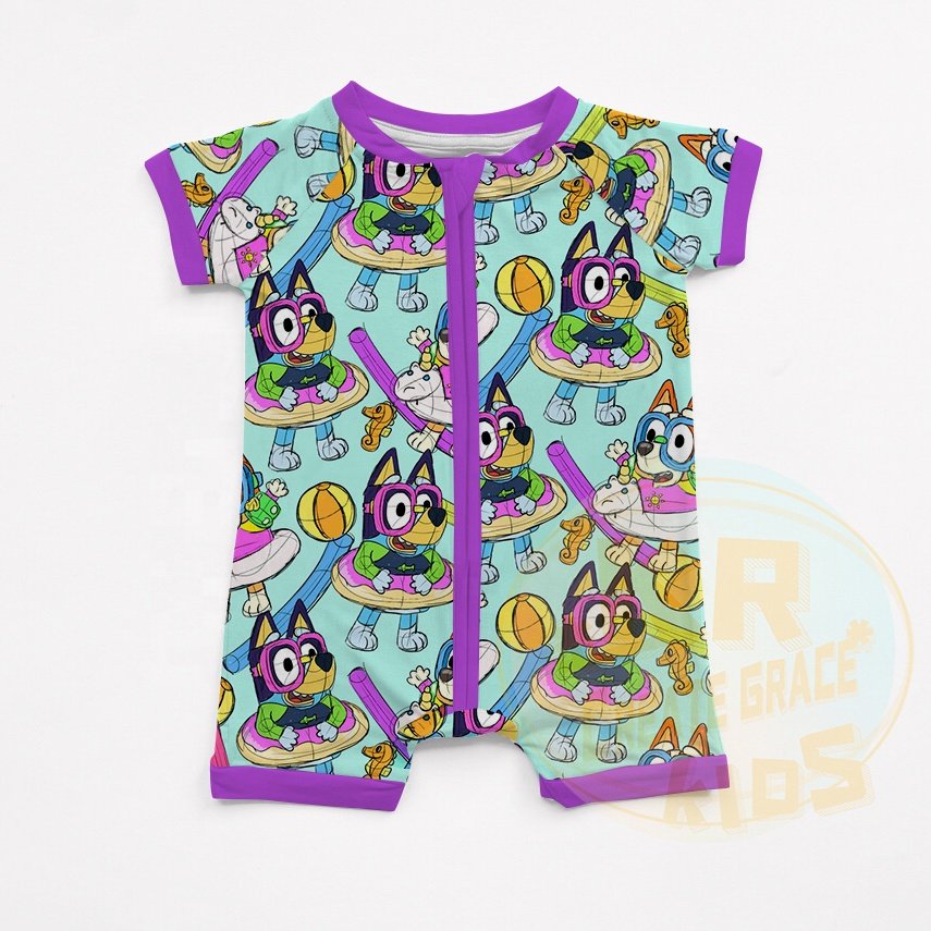 Wholesale Summer Fashion Infant Kids Clothing Print Cartoon Short Sleeve Pajamas Sleepsuit Jumpsuit Onesie Zipper Baby Rompers