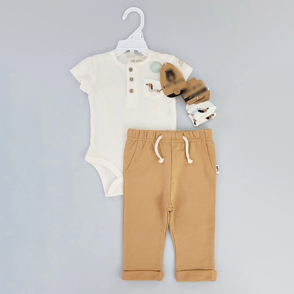 Wholesale Summer Short Sleeved Newborn Baby 0-9m Cotton Clothes 3pcs Set Infant Rompers +Pants+Toddler Headband Baby Girl Onesie