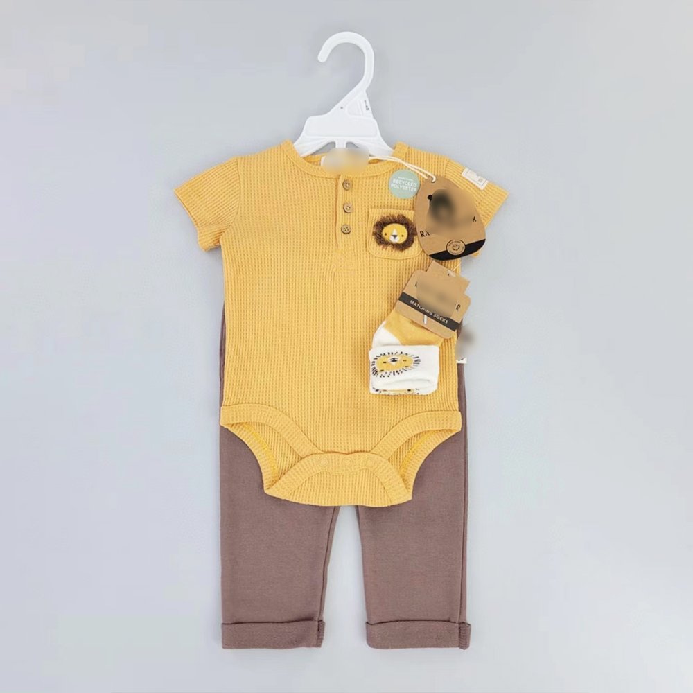 Wholesale Summer Short Sleeved Newborn Baby 0-9m Cotton Clothes 3pcs Set Infant Rompers +Pants+Toddler Headband Baby Girl Onesie