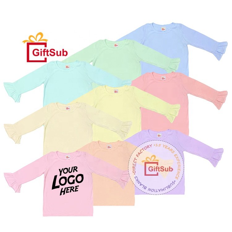 Cute Little Girls Puff Sleeve Bodysuit Sublimation Solid Color T-shirt Bubble Romper Toddler Infant Long Sleeves Baby Rompers