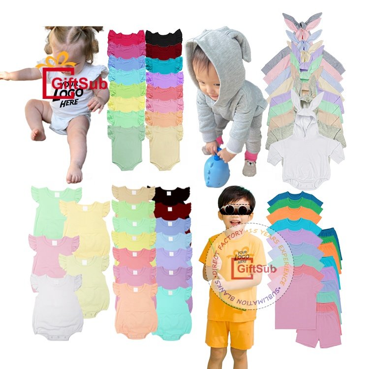 Cute Little Girls Puff Sleeve Bodysuit Sublimation Solid Color T-shirt Bubble Romper Toddler Infant Long Sleeves Baby Rompers