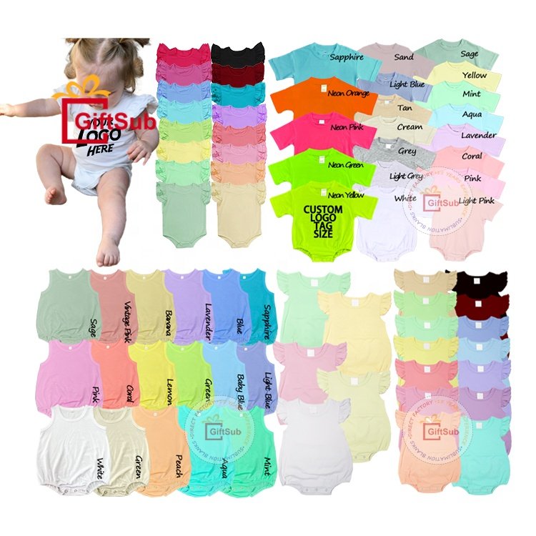 Cute Little Girls Puff Sleeve Bodysuit Sublimation Solid Color T-shirt Bubble Romper Toddler Infant Long Sleeves Baby Rompers