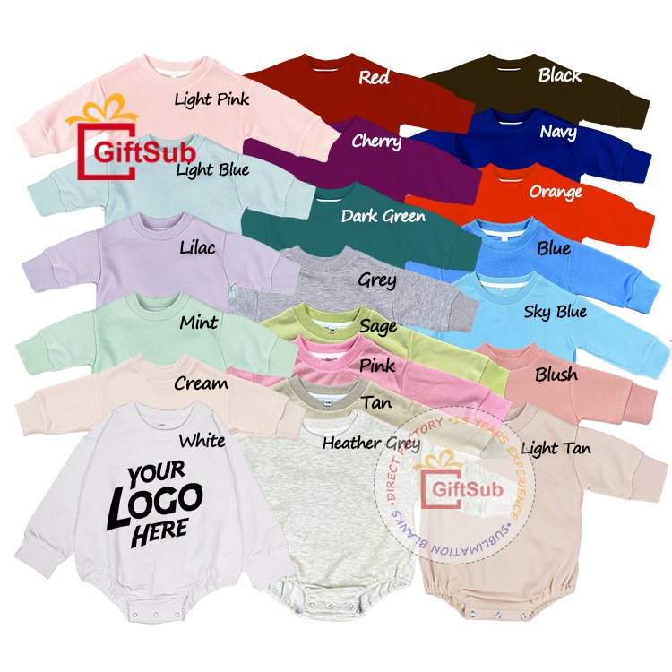 Cute Little Girls Puff Sleeve Bodysuit Sublimation Solid Color T-shirt Bubble Romper Toddler Infant Long Sleeves Baby Rompers