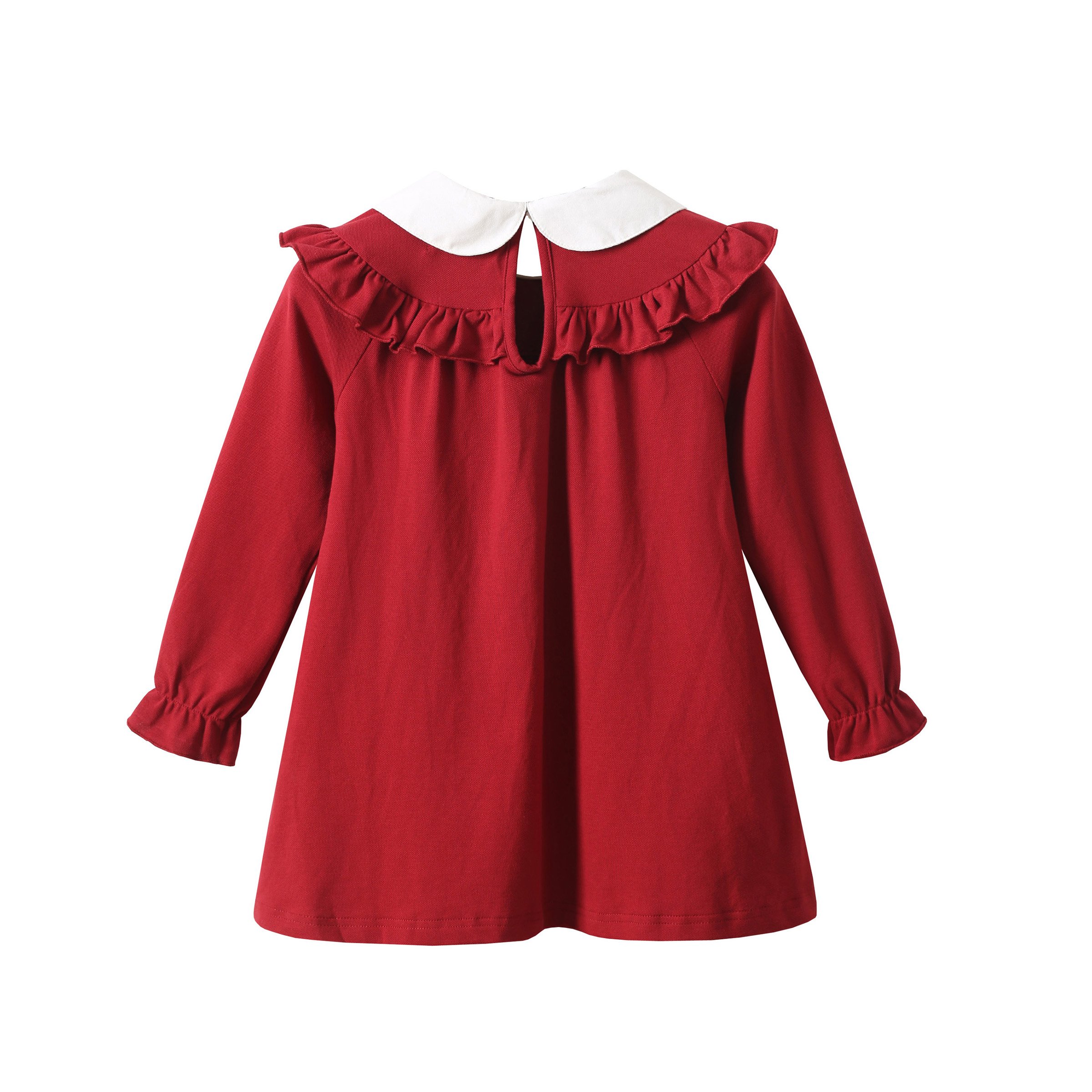 christmas dress baby Lace-trimmed Long Sleeve Baby Girl's Wine Red Dress Elegant A-line Skirt Cute and Sweet Princess Dress