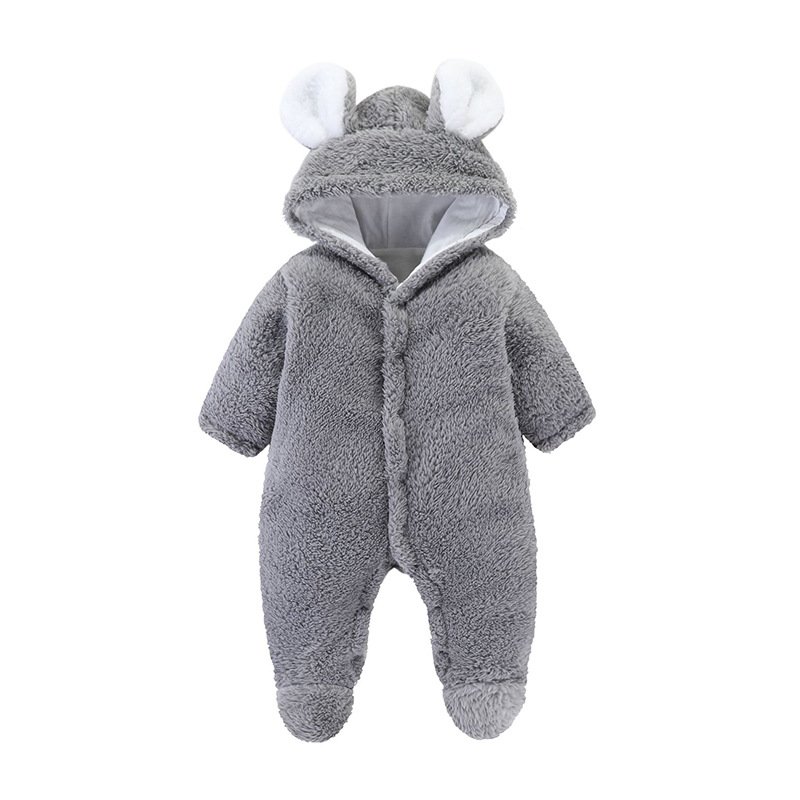 Wholesale Newborn Baby Jumpsuit Cover Feeted Velveteen Cotton Plain Long Sleeve Cute Hoodie Baby Romper Baby Onesie