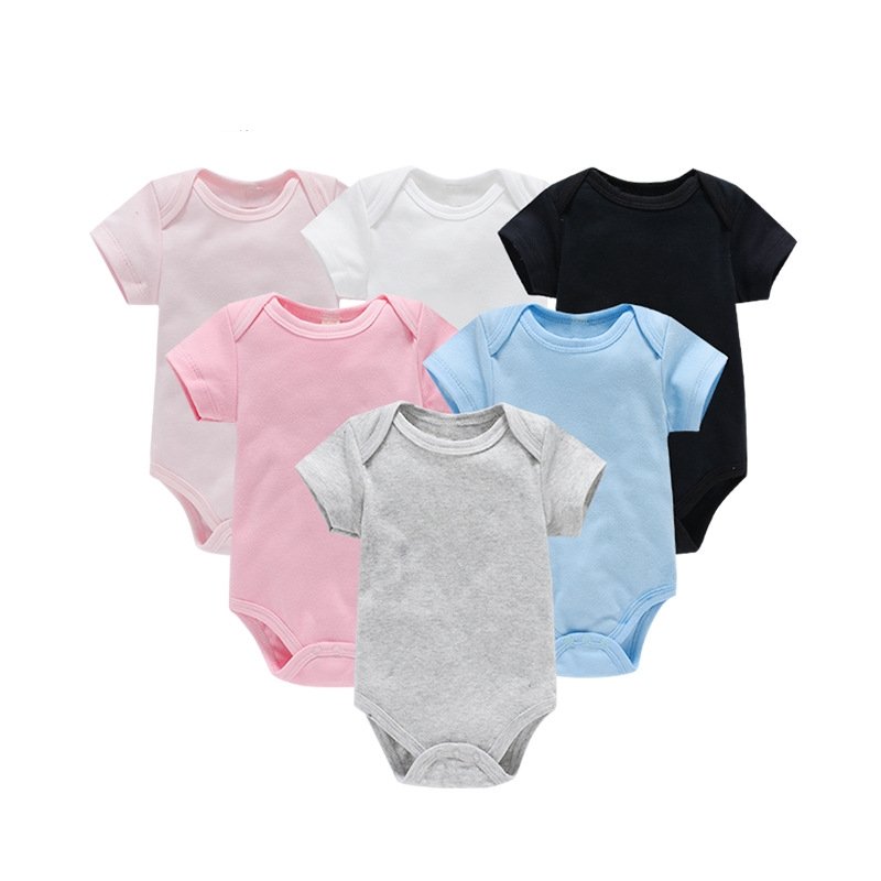 High Quality Solid Color Boys Girls Clothes 0-24m Summer Long Short Sleeve Romper Low Price Cotton Toddler Pajamas Onesie