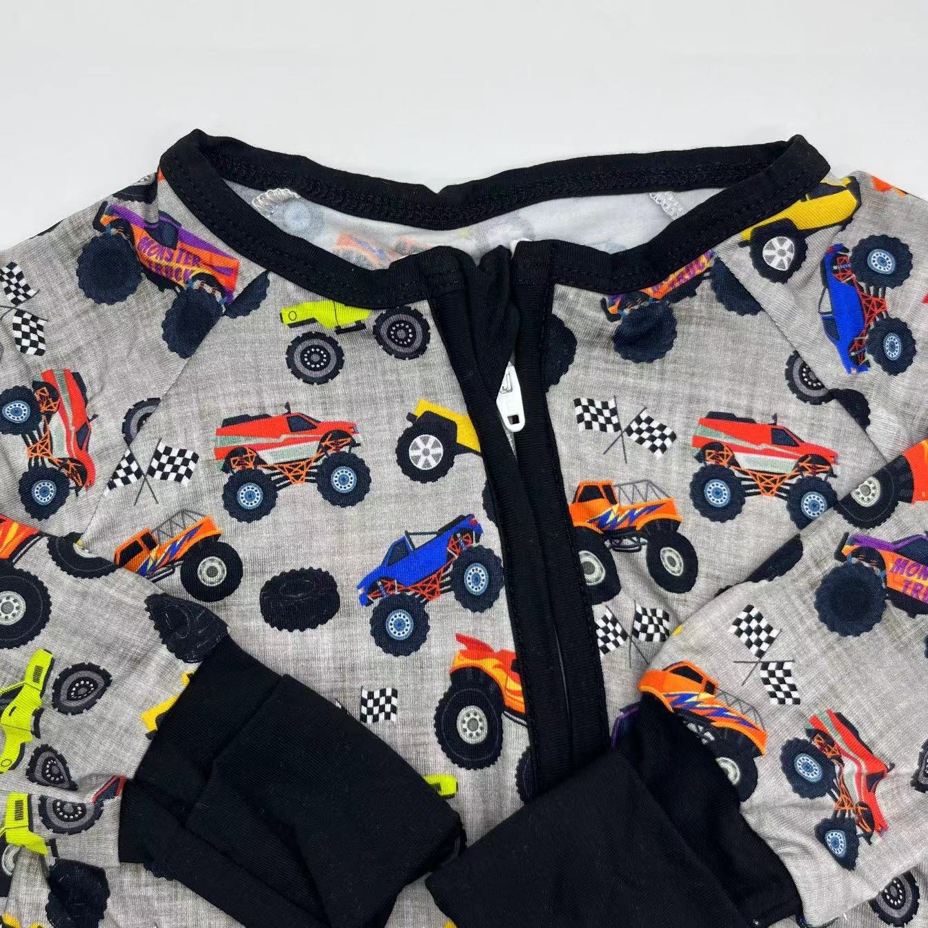 Delicate summer cartoon custom print bamboo spandex grip double zipper Girls kids clothing