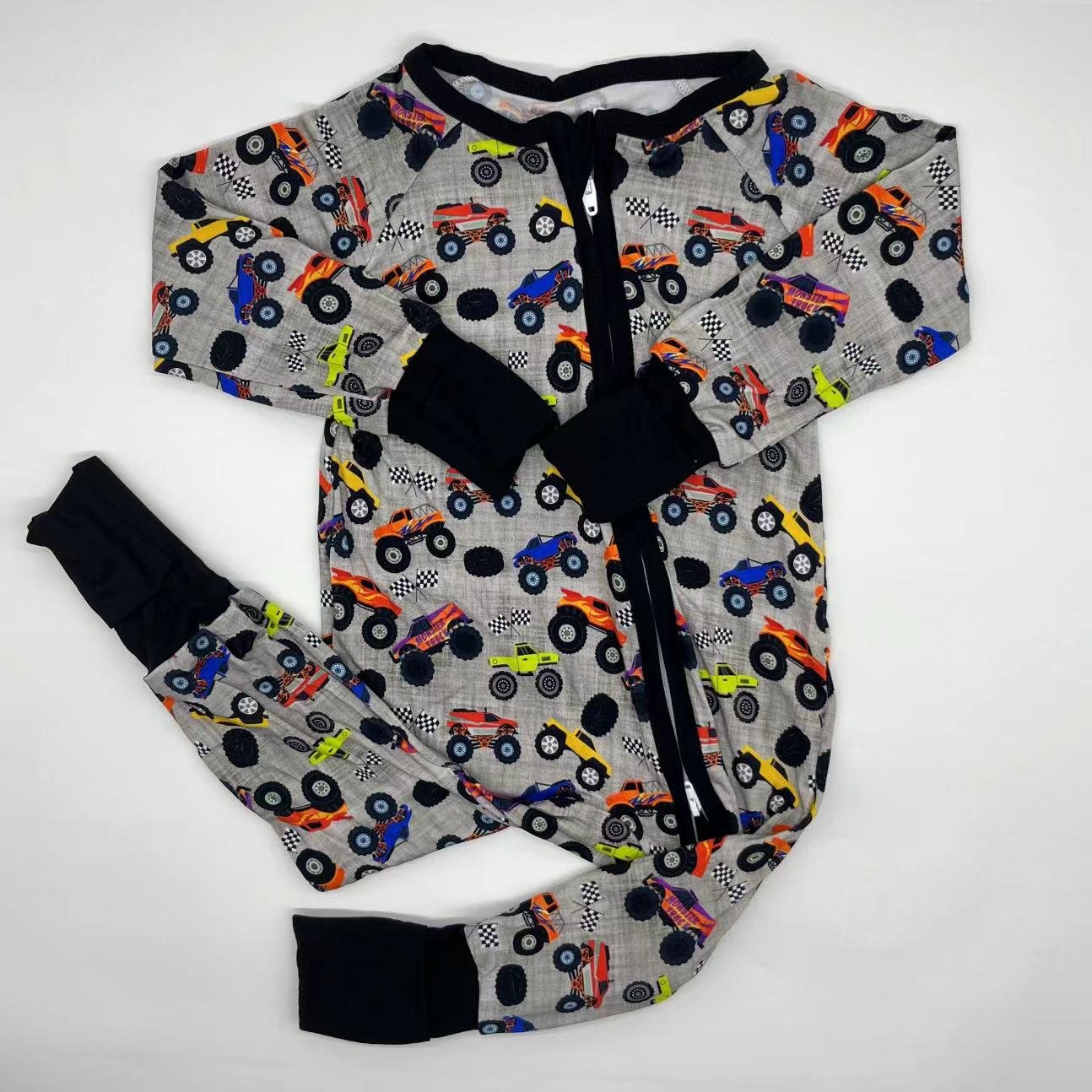 Delicate summer cartoon custom print bamboo spandex grip double zipper Girls kids clothing