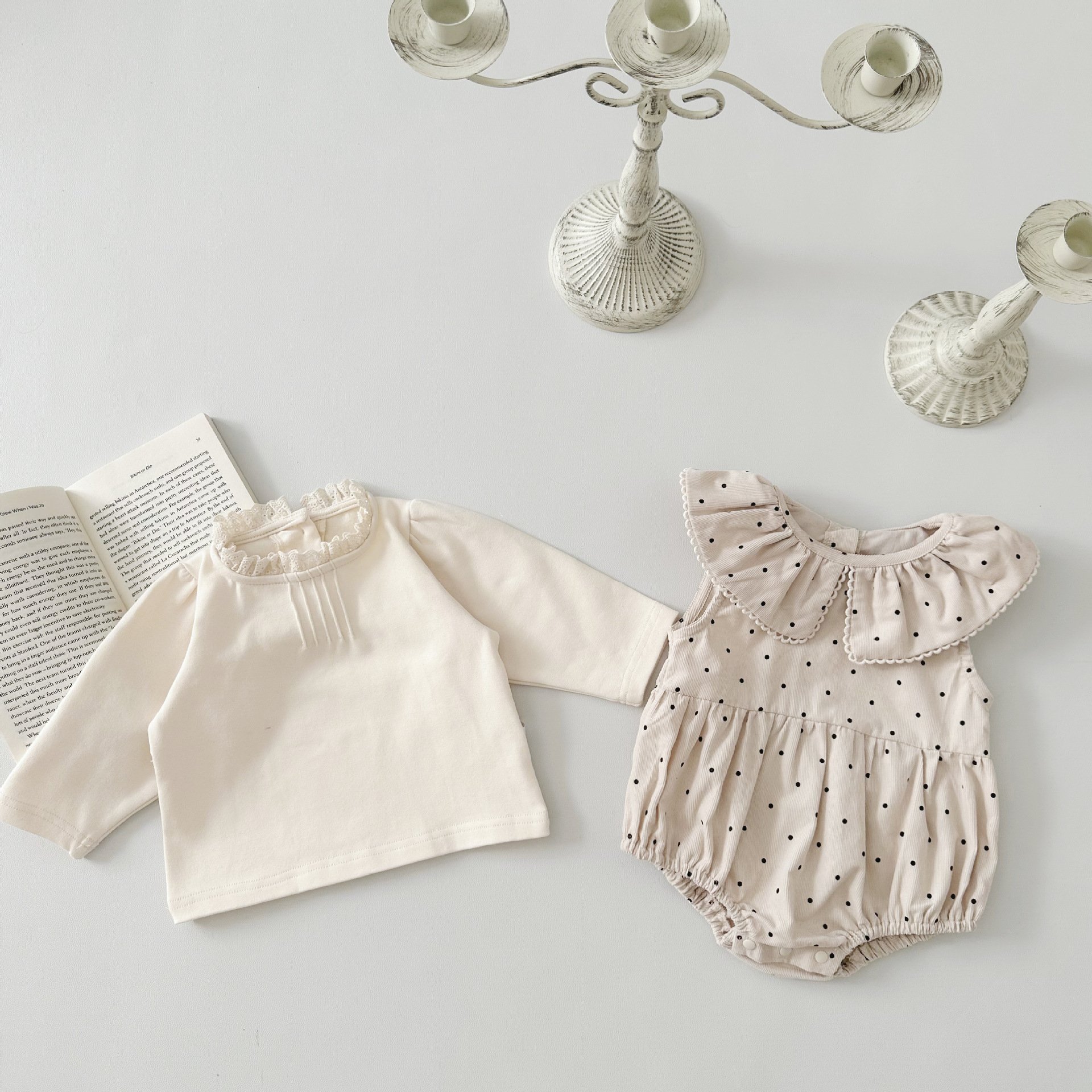 61212 Spring custom girl baby rompers baby clothes newborn set Polka Dots Corduroy Baby Girl Romper sets