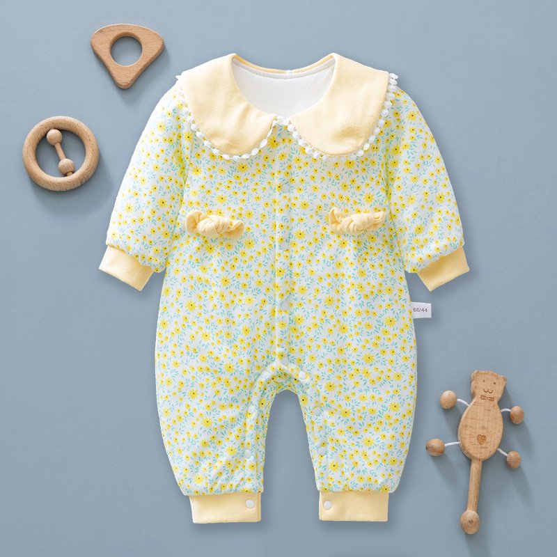 Wholesale 2024 Fall Baby Clothing Fashion Floral Lapel Long Sleeve Cotton Baby Rompers