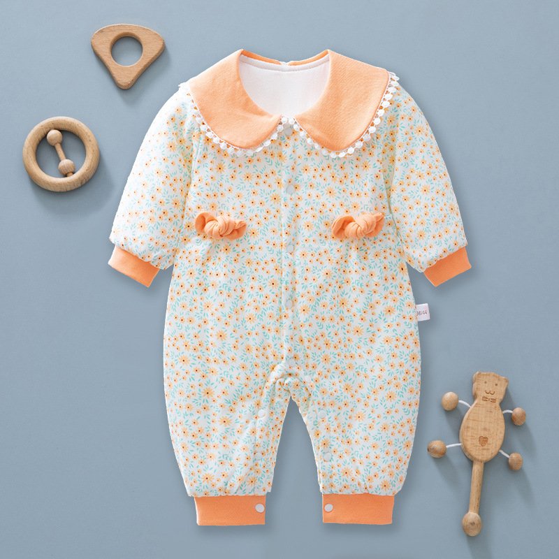 Wholesale 2024 Fall Baby Clothing Fashion Floral Lapel Long Sleeve Cotton Baby Rompers