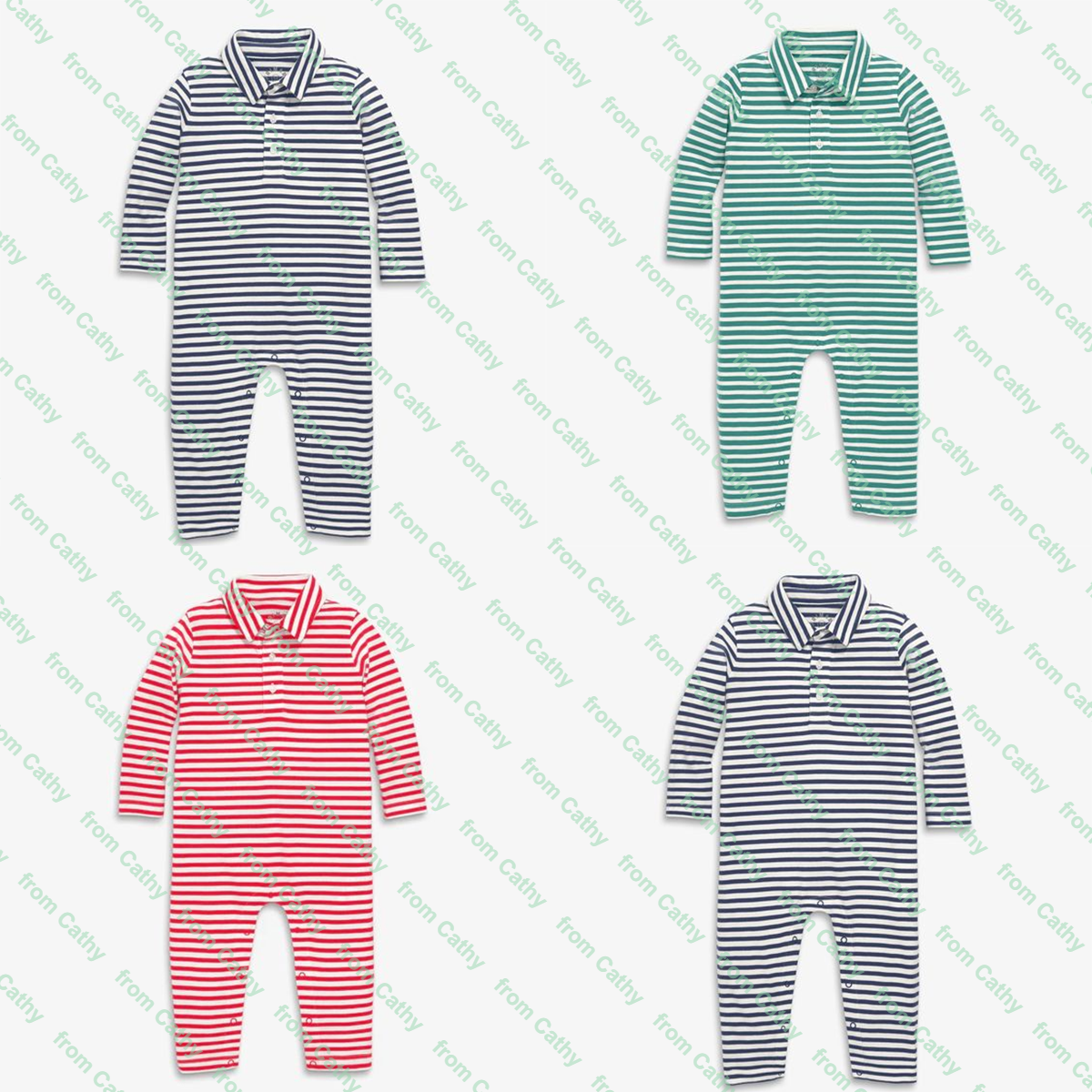 Long sleeve stripe polo bodysuit for baby boy customized knit cotton monogram toddler infant romper