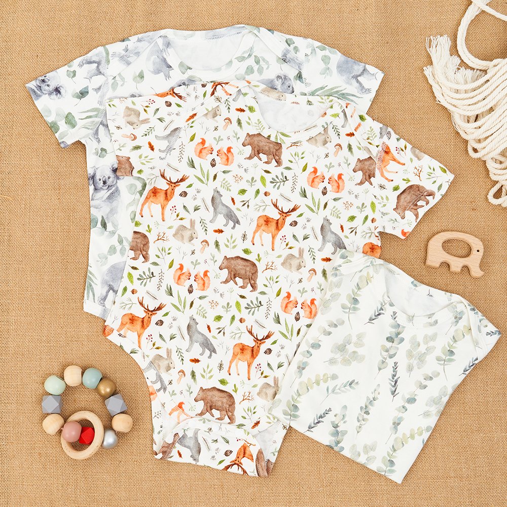 Knitted Bamboo Cotton Baby short Sleeve Clothes Custom Digital Print Unisex Baby Romper