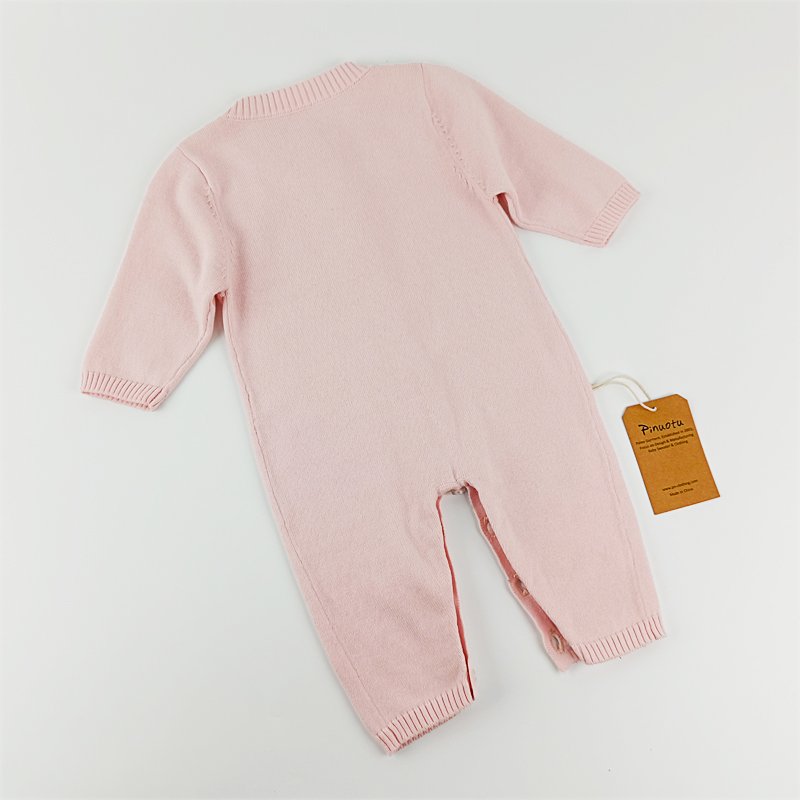 Pinuotu Pink New Born Baby Rompers Sweater Infants Knit Pure Cotton Layette Knitted Ribbed Collar Cuffs Sweet Jumpsuit Clothes