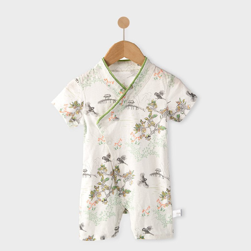 Chinese style floral vintage baby romper high quality cotton newborn onesie Romper