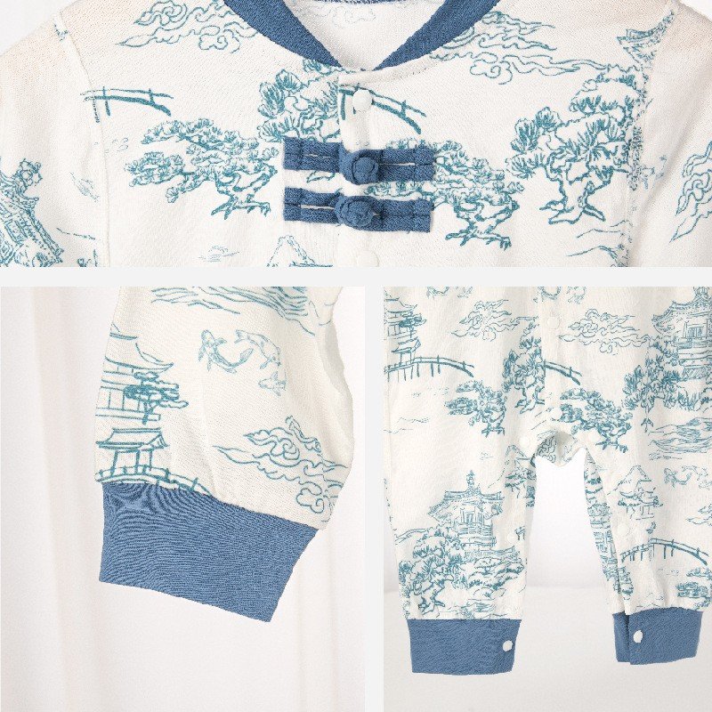 Chinese style floral vintage baby romper high quality cotton newborn onesie Romper
