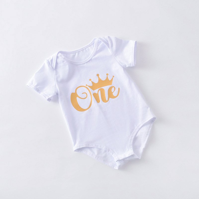 Summer newborn shortsleeve white printed infants baby cotton rompers