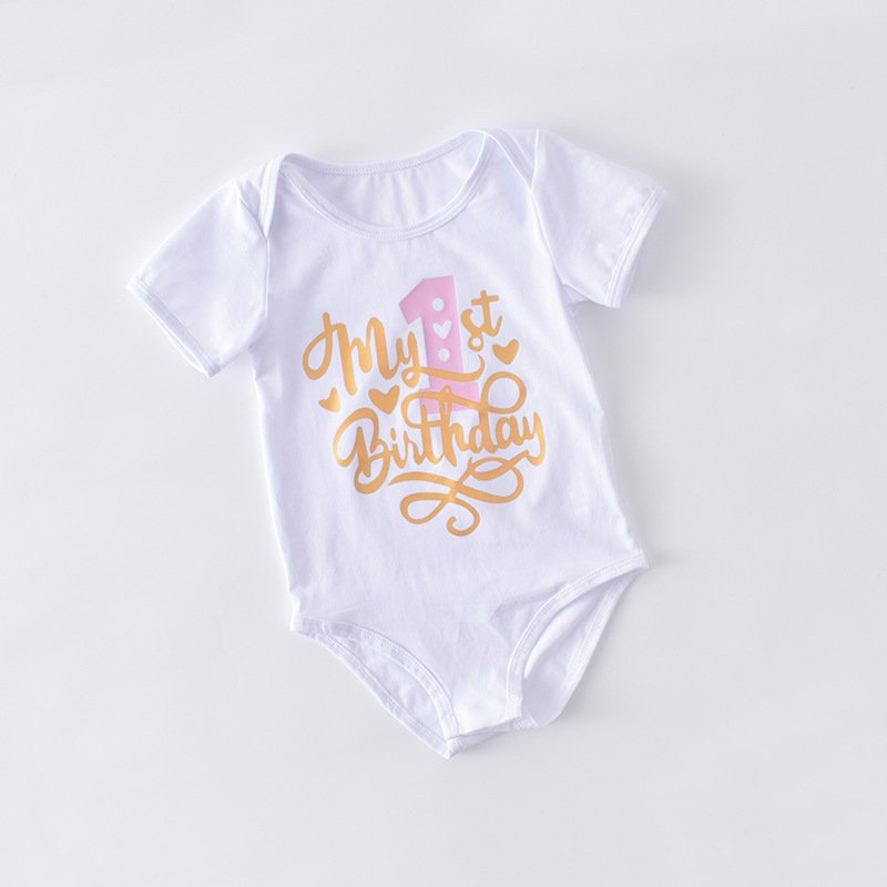 Summer newborn shortsleeve white printed infants baby cotton rompers