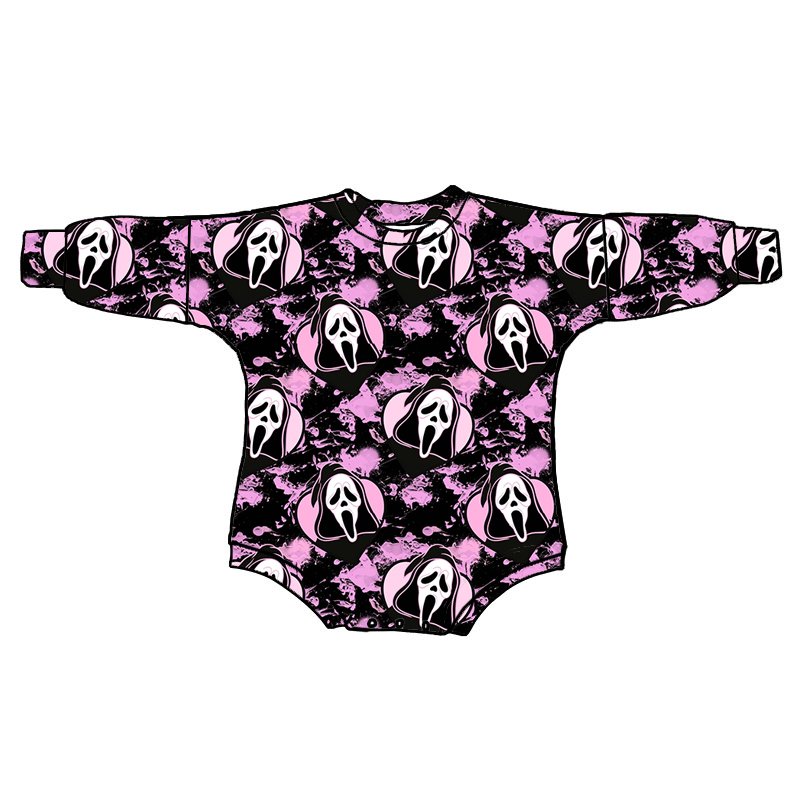 New arrival Spooky season Kids clothing Custom print Halloween stretchy fabric long sleeve one piece bubble sweater romper