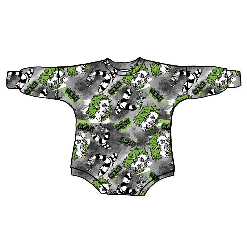 New arrival Spooky season Kids clothing Custom print Halloween stretchy fabric long sleeve one piece bubble sweater romper