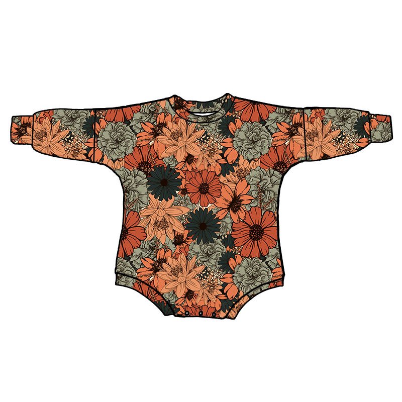 New arrival Spooky season Kids clothing Custom print Halloween stretchy fabric long sleeve one piece bubble sweater romper