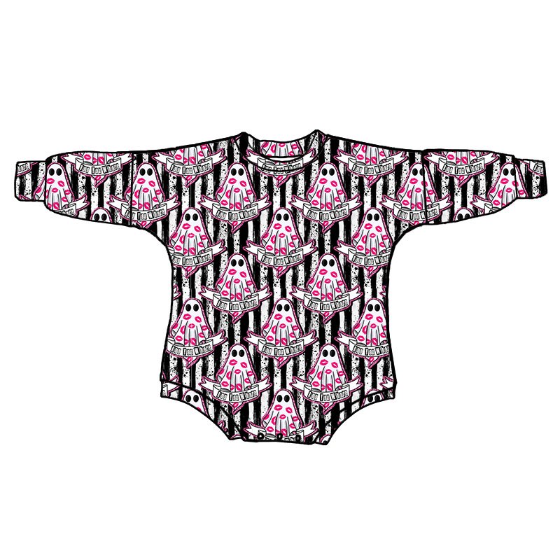 New arrival Spooky season Kids clothing Custom print Halloween stretchy fabric long sleeve one piece bubble sweater romper