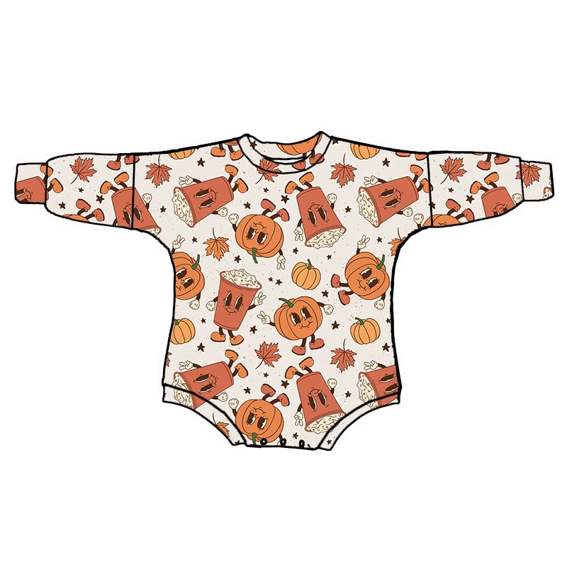New arrival Spooky season Kids clothing Custom print Halloween stretchy fabric long sleeve one piece bubble sweater romper