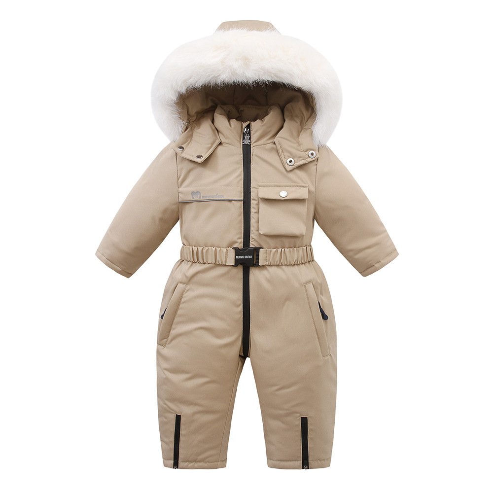 90-120cm New Hooded Extra Thick And Fleece Children's Ski Suit Onesie Boys' And Girls' Baby Crawling Suit