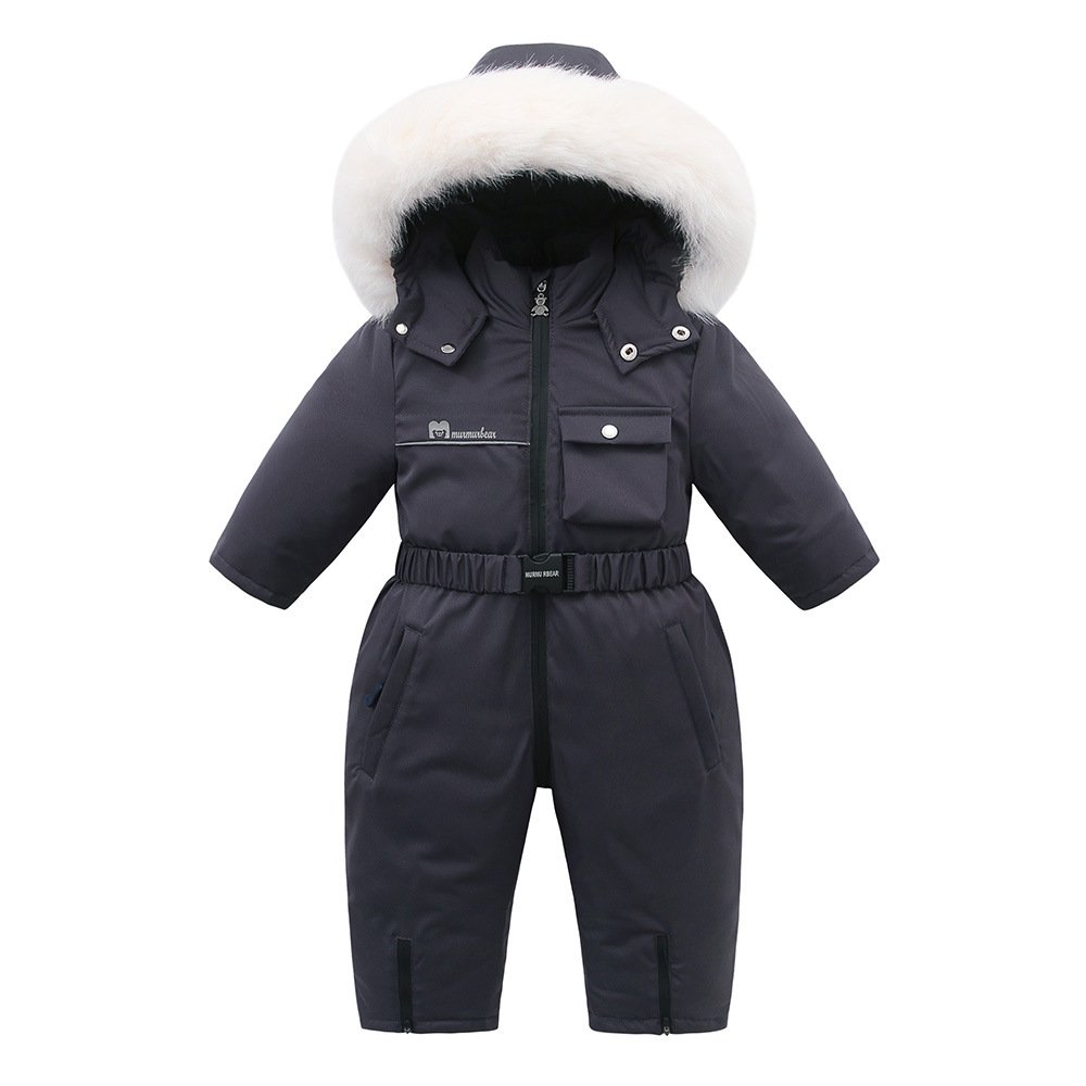 90-120cm New Hooded Extra Thick And Fleece Children's Ski Suit Onesie Boys' And Girls' Baby Crawling Suit