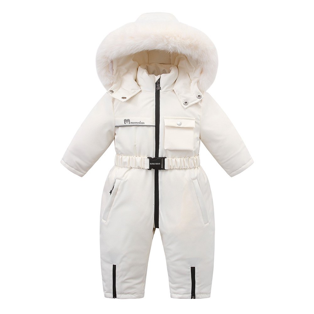 90-120cm New Hooded Extra Thick And Fleece Children's Ski Suit Onesie Boys' And Girls' Baby Crawling Suit