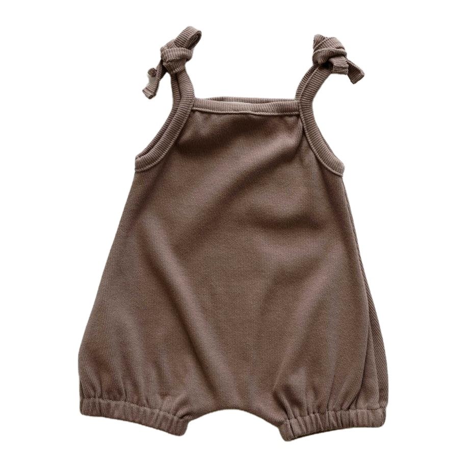 Ribbed Cotton Romper Summer Toddler Baby Jumpsuit Solid Color Lace Up Sleeveless Baby Onesies Bodysuit