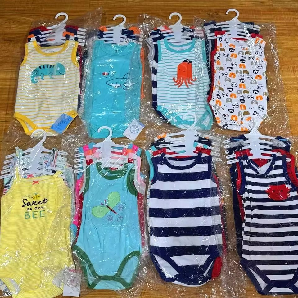 Baby Clothing Various Stock Lot Apparel Stock Wholesale Low Price Cotton Baby Vest Bodysuits Jumpsuits Sleeveless Baby Romper