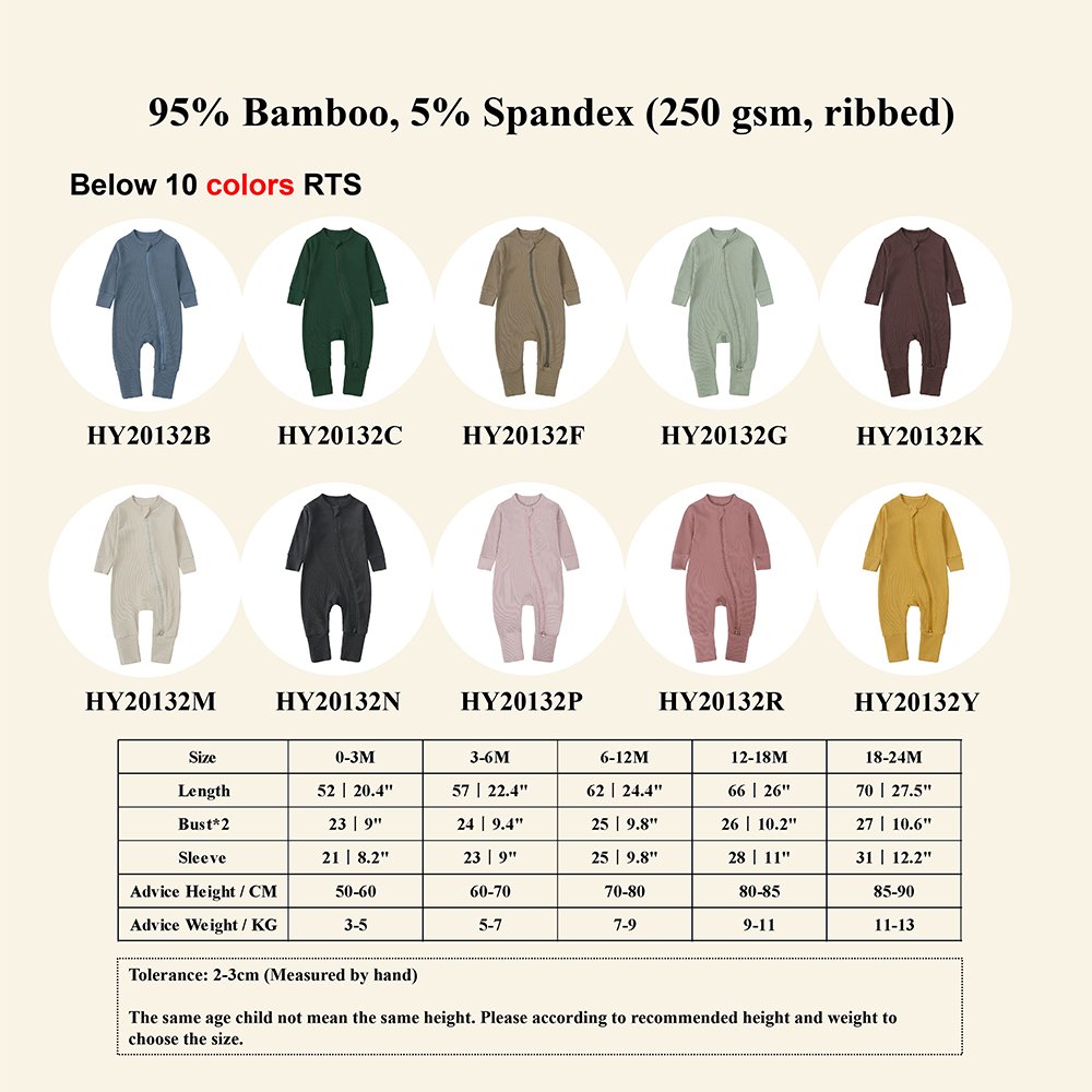 bamboo ribbed baby clothes zipper romper custom baby sleeper pajamas bamboo clothing wholesale newborn bodysuit manufacturer