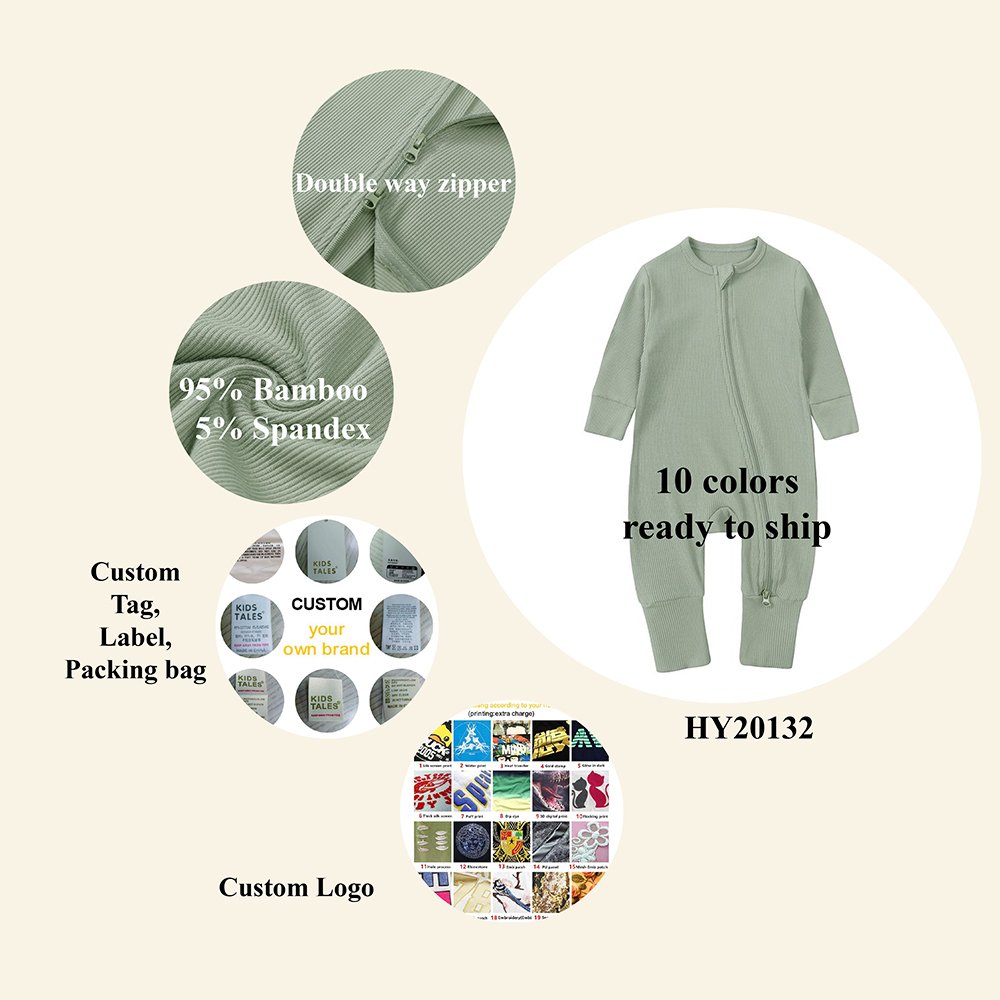 bamboo ribbed baby clothes zipper romper custom baby sleeper pajamas bamboo clothing wholesale newborn bodysuit manufacturer