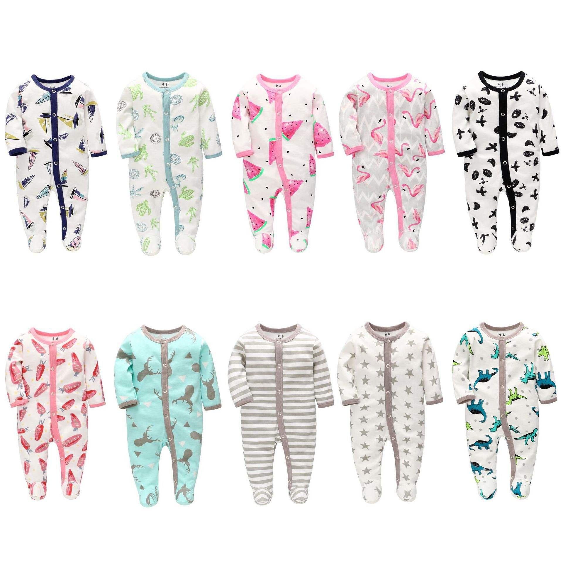 Wholesale Hot selling Custom Cartoon-Print Baby Bamboo Pajamas Long Sleeve Baby Winter Pajamas Long Style Baby Rompers