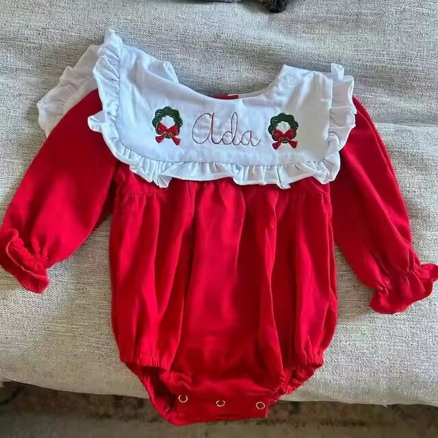 Monogram Christmas sister matching clothing set newborn bib collar bubble romper little girl ruffle dress toddler diaper set
