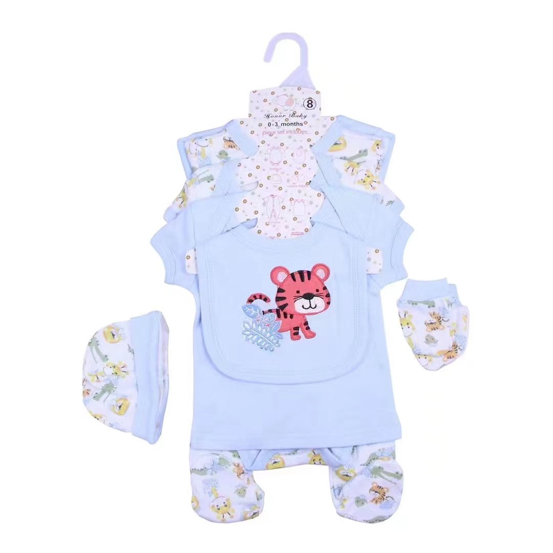 2024 hot selling baby clothes unisex baby long-sleeved one-piece baby long romper printed romper 8-piece set