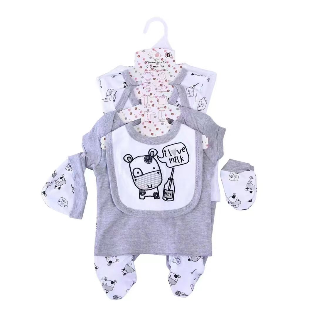 2024 hot selling baby clothes unisex baby long-sleeved one-piece baby long romper printed romper 8-piece set
