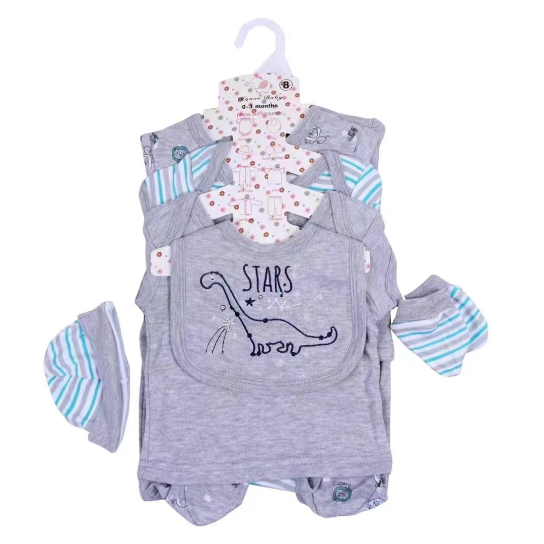 2024 hot selling baby clothes unisex baby long-sleeved one-piece baby long romper printed romper 8-piece set