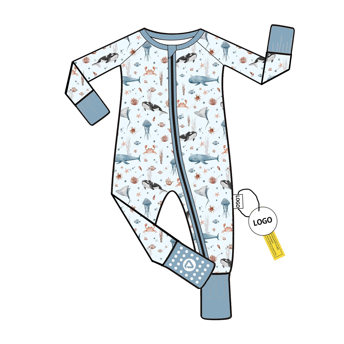 Custom Bamboo Baby Romper with Two Way Zipper Long Sleeve Pajamas Wholesale Low MOQ for Unisex Jumpsuit Bodysuit Sleeper